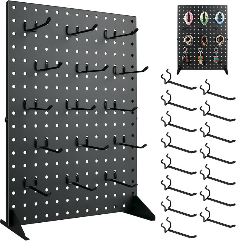 SIBRANT Metal Pegboard Display Stand With 15 Peg Board Hooks Accessories, Desk Pegboard Panels, Merchandise Display Rack for Selling Accessories Vendors & Events Retail Craft Shows & Fairs (17*13Inch, Black） - Image 1